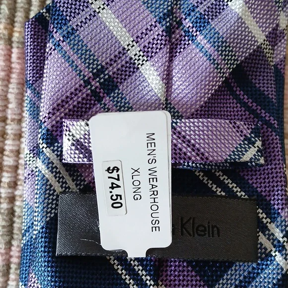 Calvin Klein Purple Plaid Men's Tie - Picture 2 of 4